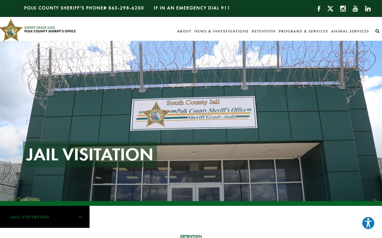 Polk County jail inmate visitation page with Securus video visit schedule and rules