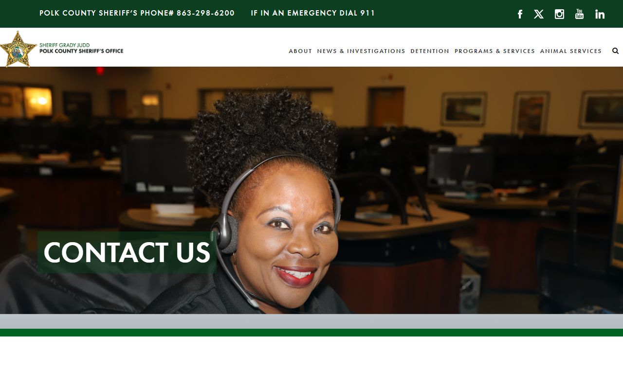 Polk County Sheriff contact page listing Central County Jail and other detention facilities