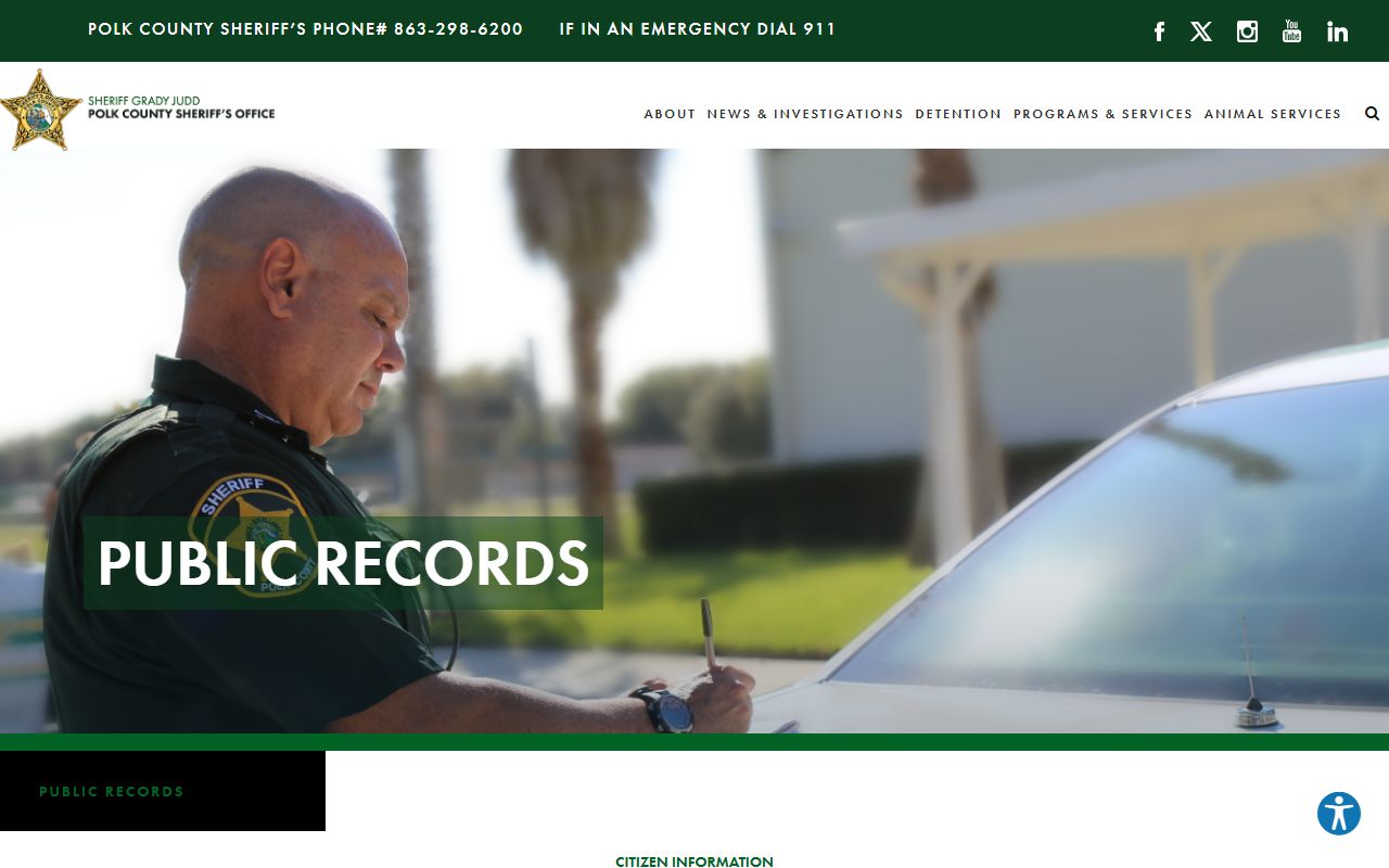 Polk County public records request page used to request a jail booking photo