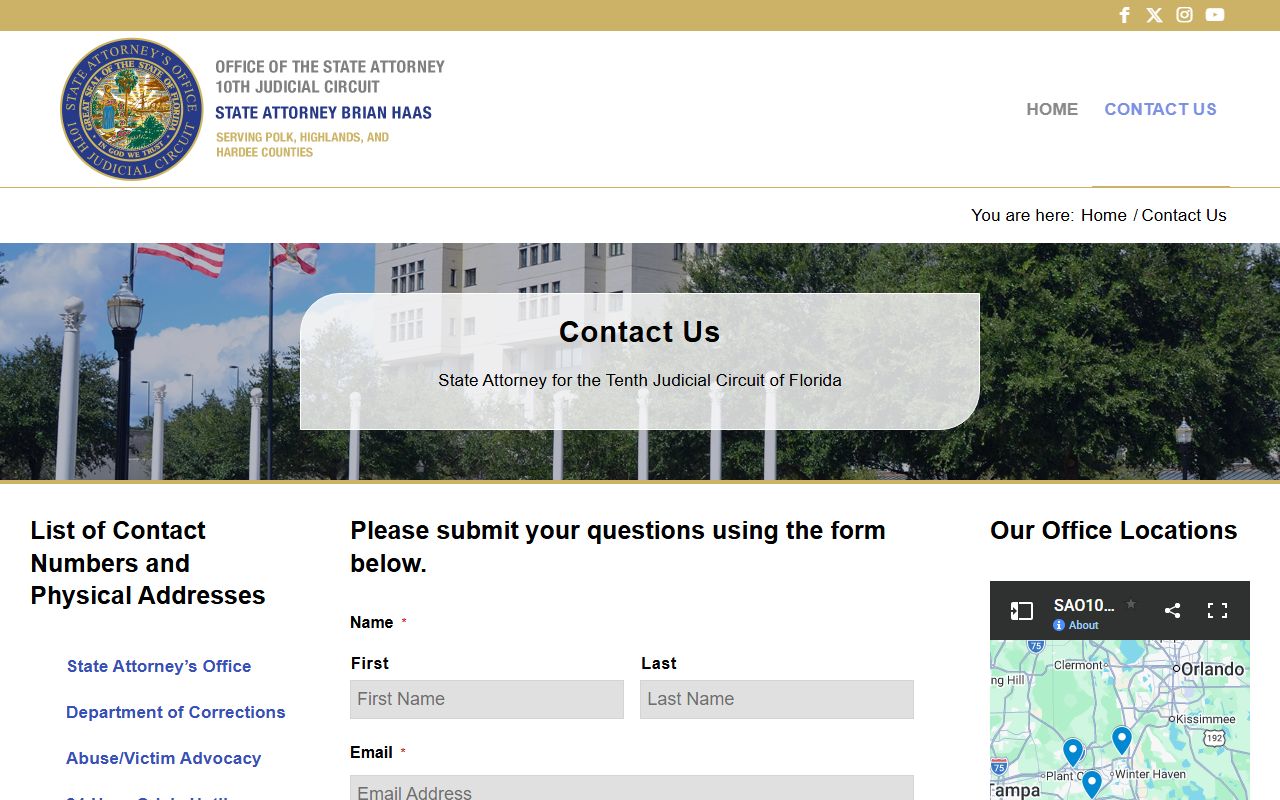 State Attorney Tenth Judicial Circuit contact page for Polk County court records after an arrest