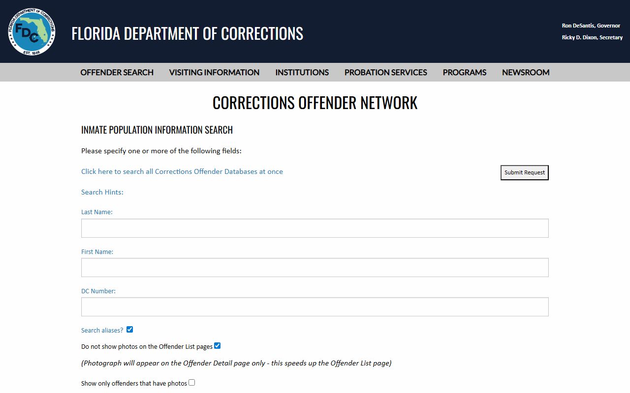 Florida Department of Corrections inmate population search used to find Polk Work Camp state prisoners and offender records